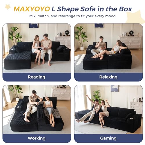 110" Modular Sectional Couch with L-Shape Chaise Black N15480
