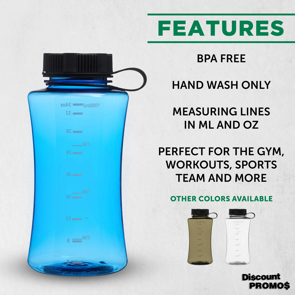 Blue 34 oz Plastic Sports Bottles Set of 6 N717