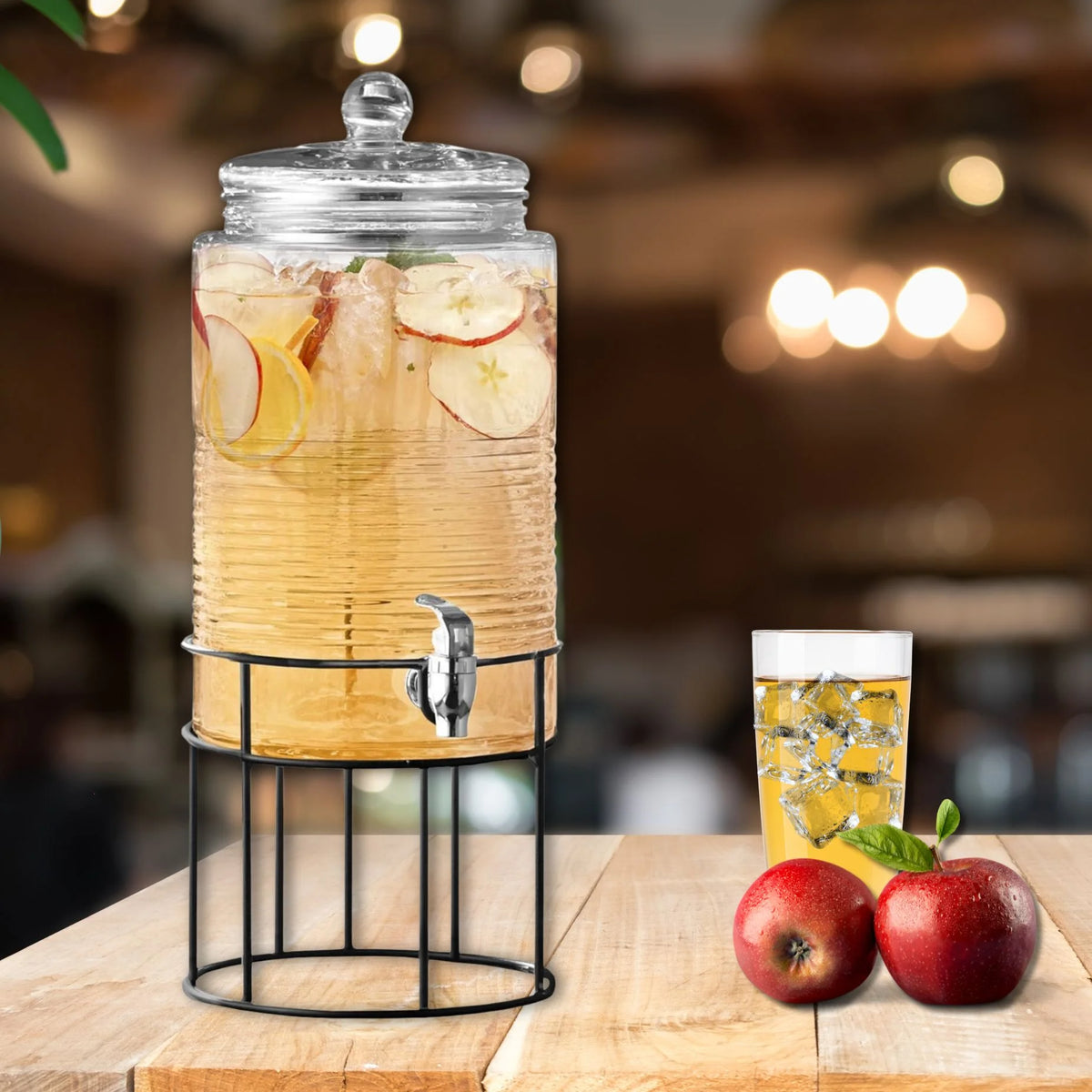 Clear Glass Drink Dispenser with Spigot and Stand D42486