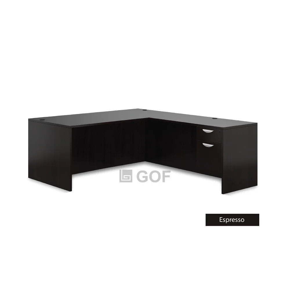 3 Person Workstation Cubicle with L-Shape Desk, Walnut E453178
