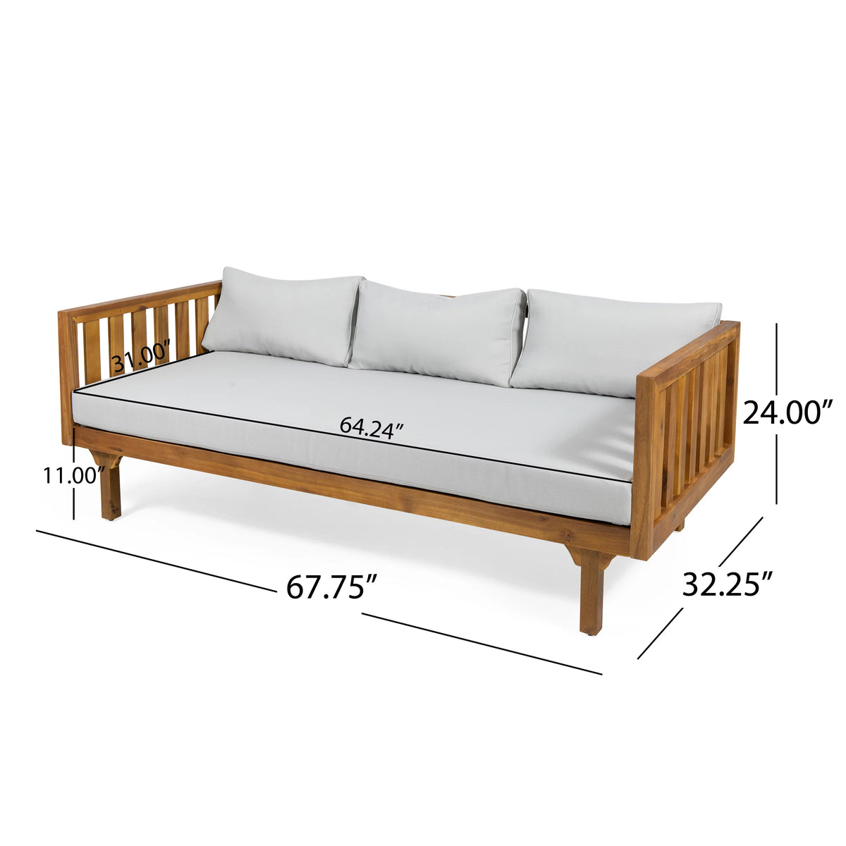 3-Seater Acacia Wood Outdoor Daybed X588