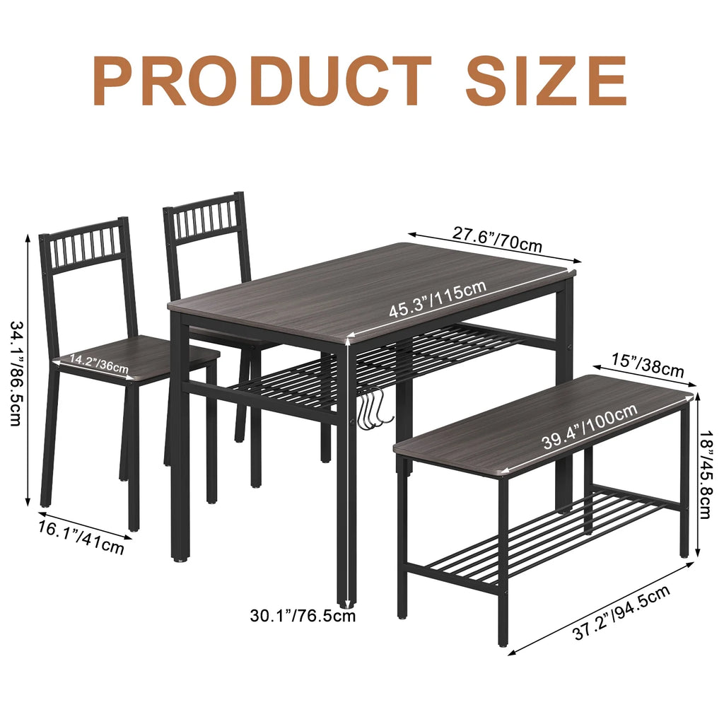 Kitchen Table and 2 Chairs with Bench Brown I8851
