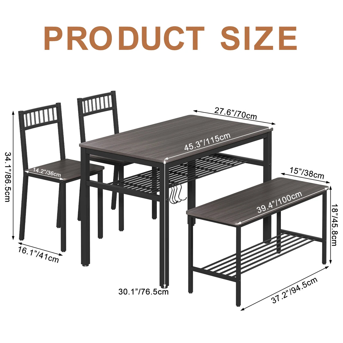 Kitchen Table and 2 Chairs with Bench Brown I8851