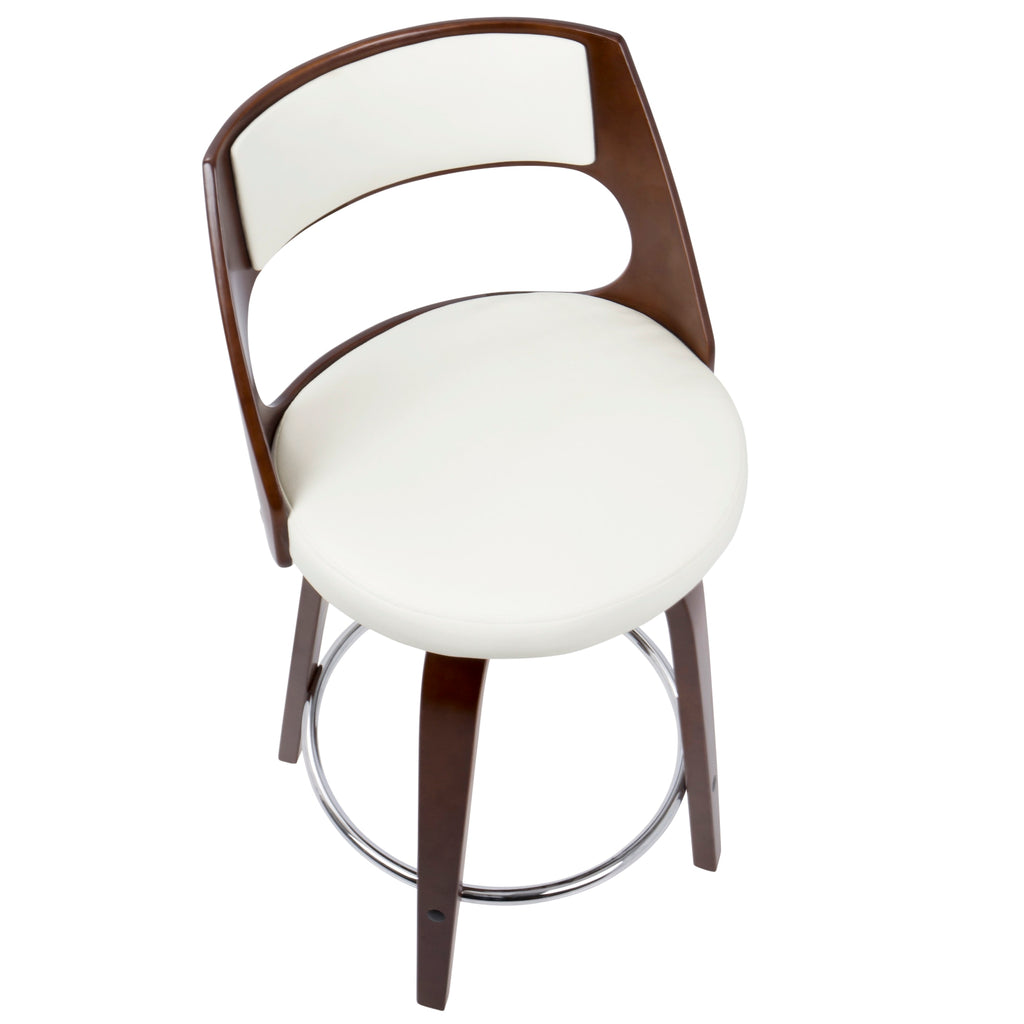 Cherry and White Faux Leather Swivel Counter Stool, Set of 2 C83176