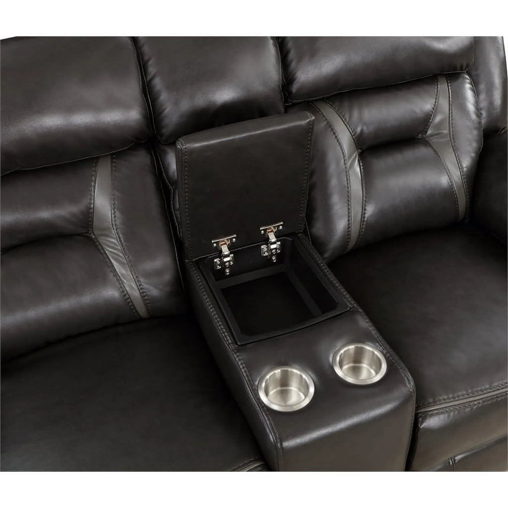 Dark Gray Faux Leather Power Double Reclining Loveseat X49545