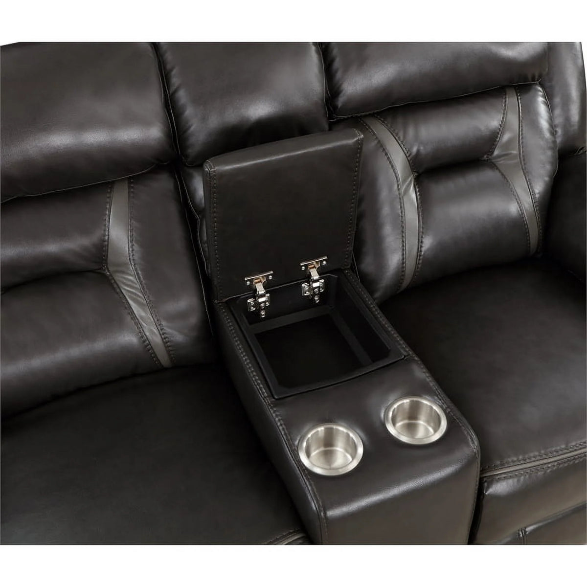 Dark Gray Faux Leather Power Double Reclining Loveseat X49545