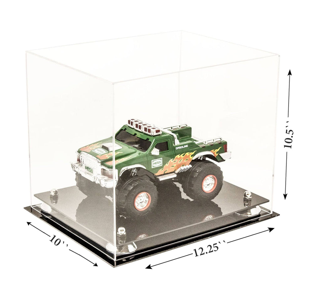 Clear Acrylic Display Case - Medium Rectangle Box with Gold Risers 12.25 inch x 10 inch x 10.5 inch O9123