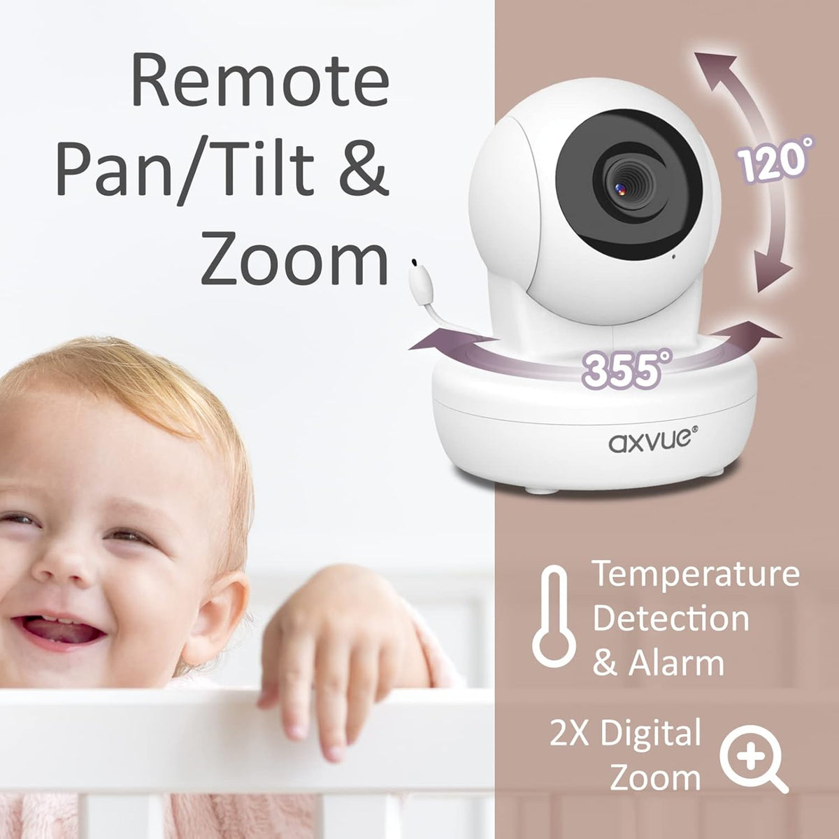 Baby Monitor with Remote Pan-Tilt-Zoom Camera, 4.3” Screen, Night Vision, Talk Back, Room Temperature, Lullabies, 1000ft Range P661889