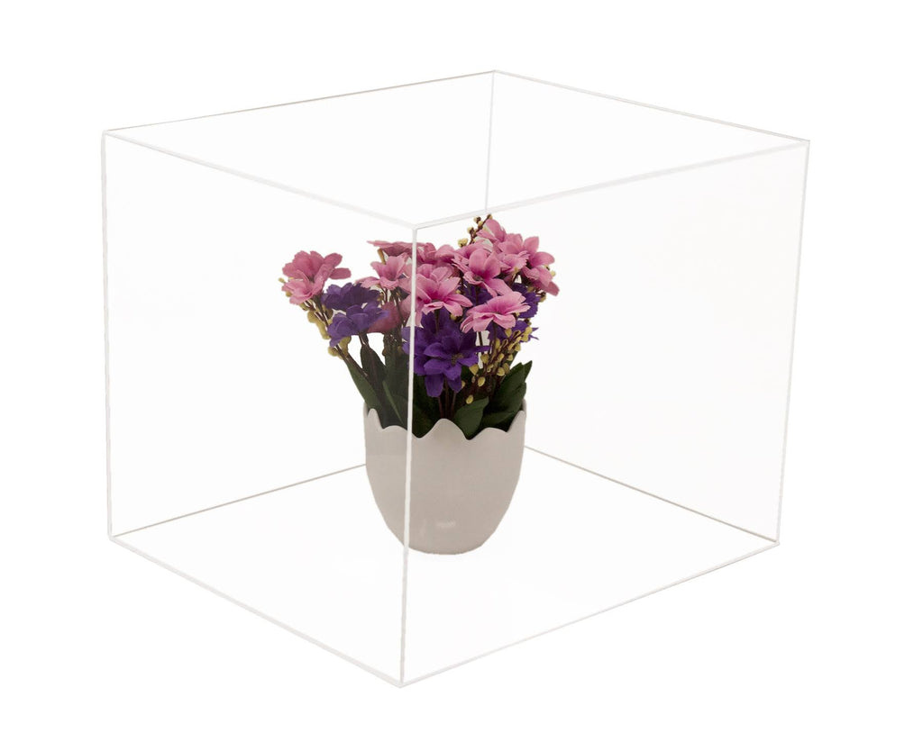 Clear Acrylic Display Case - Medium Rectangle Box with Gold Risers 12.25 inch x 10 inch x 10.5 inch O9123