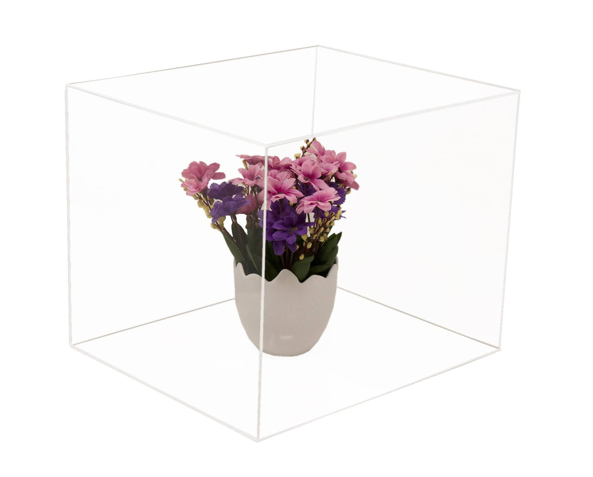 Clear Acrylic Display Case - Medium Rectangle Box with Gold Risers 12.25 inch x 10 inch x 10.5 inch O9123