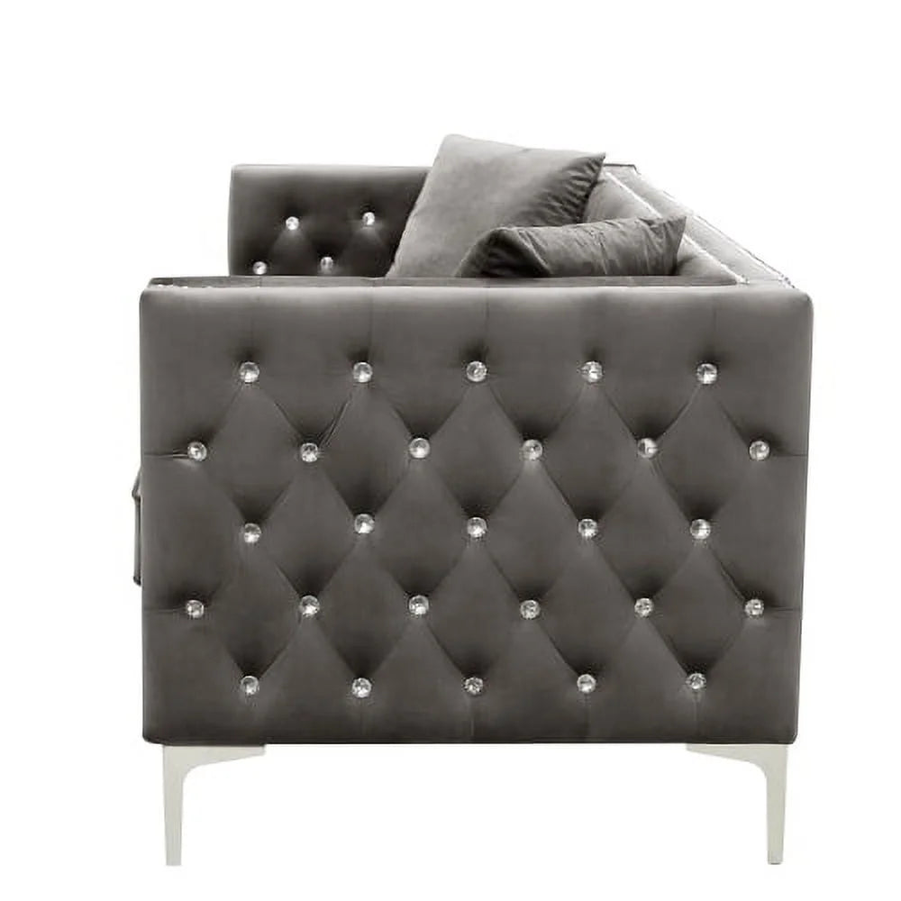 Grey Velvet Sofa with 2 Pillows I38849