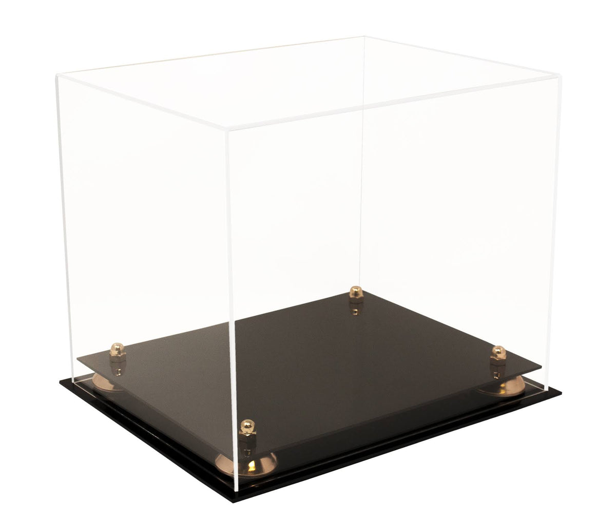 Clear Acrylic Display Case - Medium Rectangle Box with Gold Risers 12.25 inch x 10 inch x 10.5 inch O9123