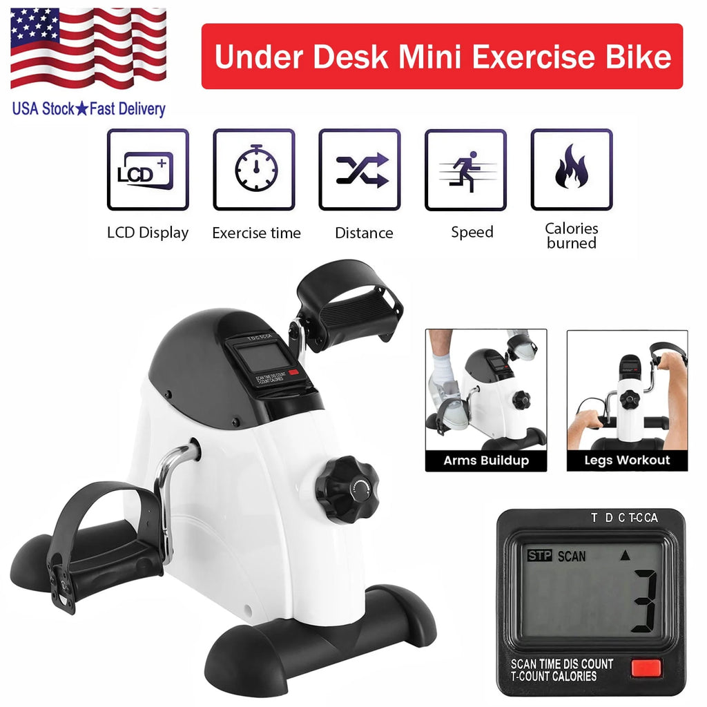 White Portable Under Desk Exercise Bike with LCD Screen V6941