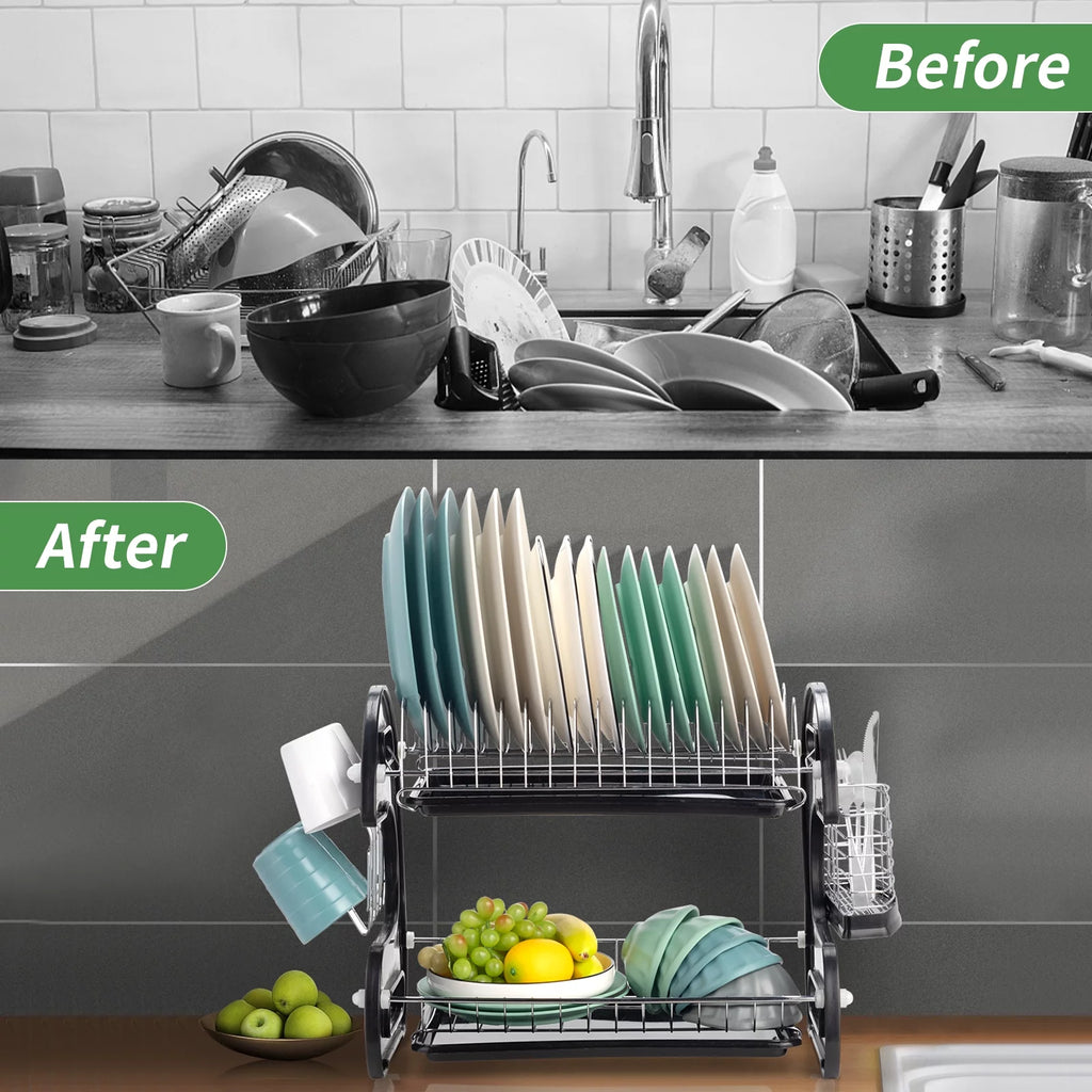 Black 2-Tier Plastic Dish Drainer S449