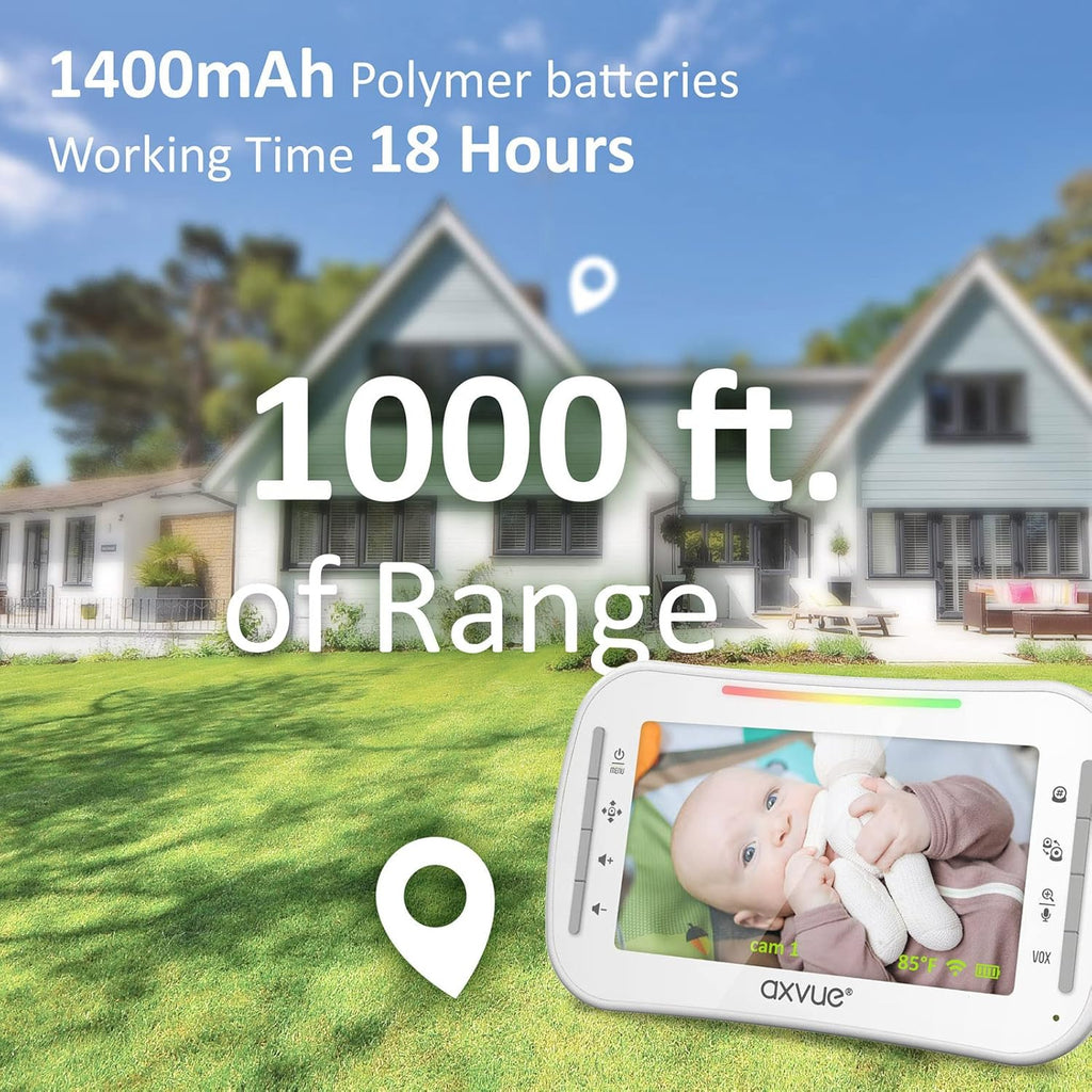 Baby Monitor with Remote Pan-Tilt-Zoom Camera, 4.3” Screen, Night Vision, Talk Back, Room Temperature, Lullabies, 1000ft Range P661889