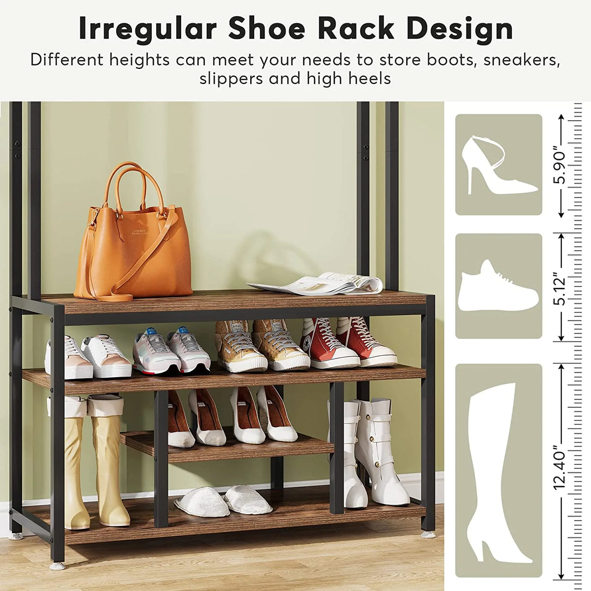 Industrial Coat Rack with Bench and Shoe Rack Q22209