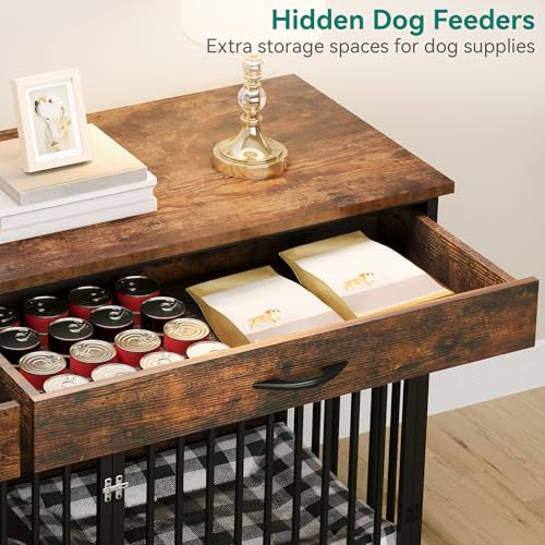 Brown Wooden Double Dog Crate TV Stand with Storage R580955