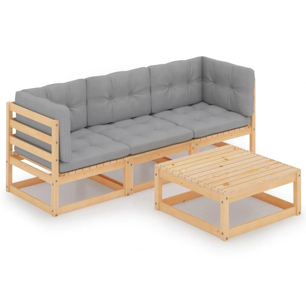 4 Piece Patio Lounge Set with Gray Cushion Pinewood Sectional Outdoor Furniture Set S616146