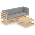 4 Piece Patio Lounge Set with Gray Cushion Pinewood Sectional Outdoor Furniture Set S616146