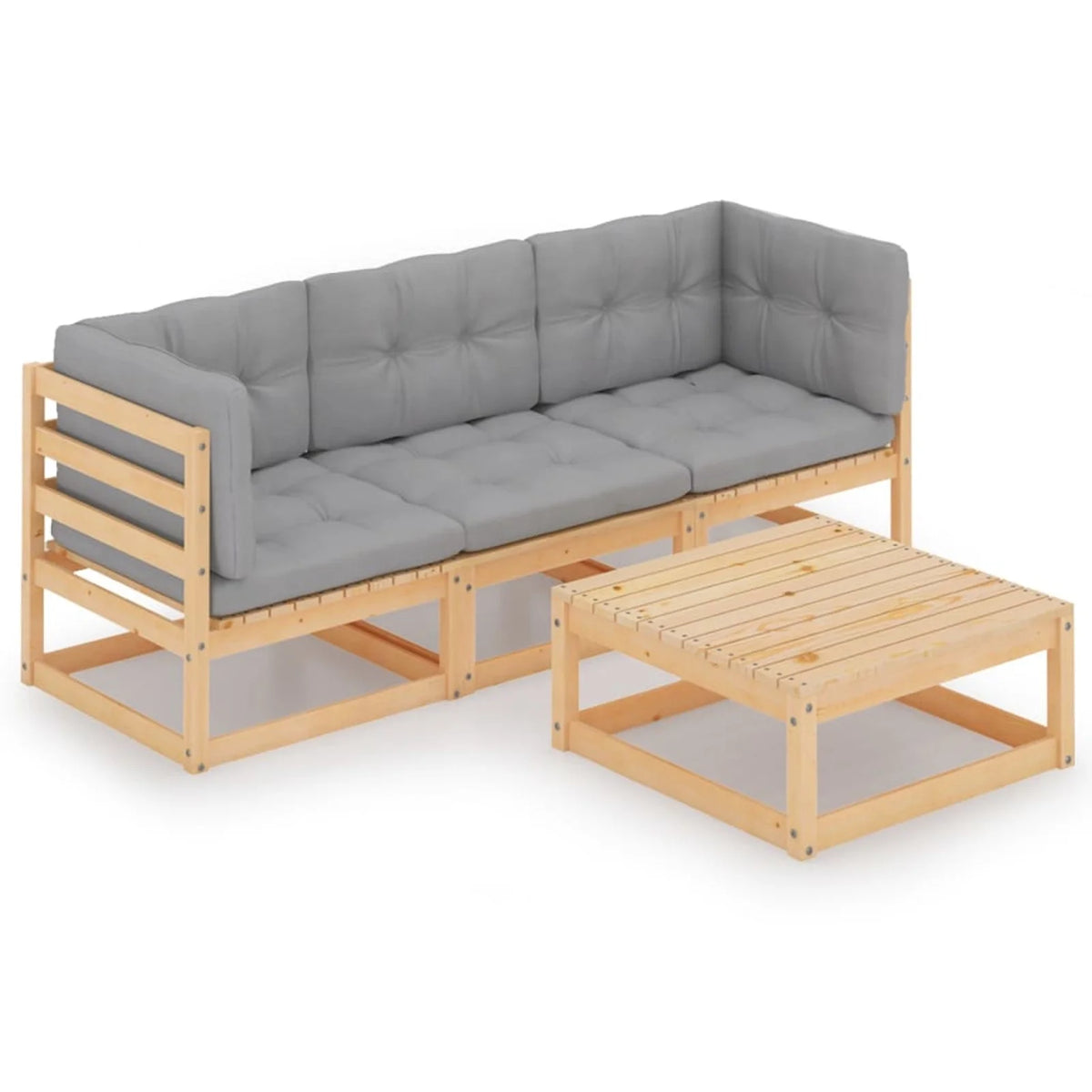 4 Piece Patio Lounge Set with Gray Cushion Pinewood Sectional Outdoor Furniture Set S616146