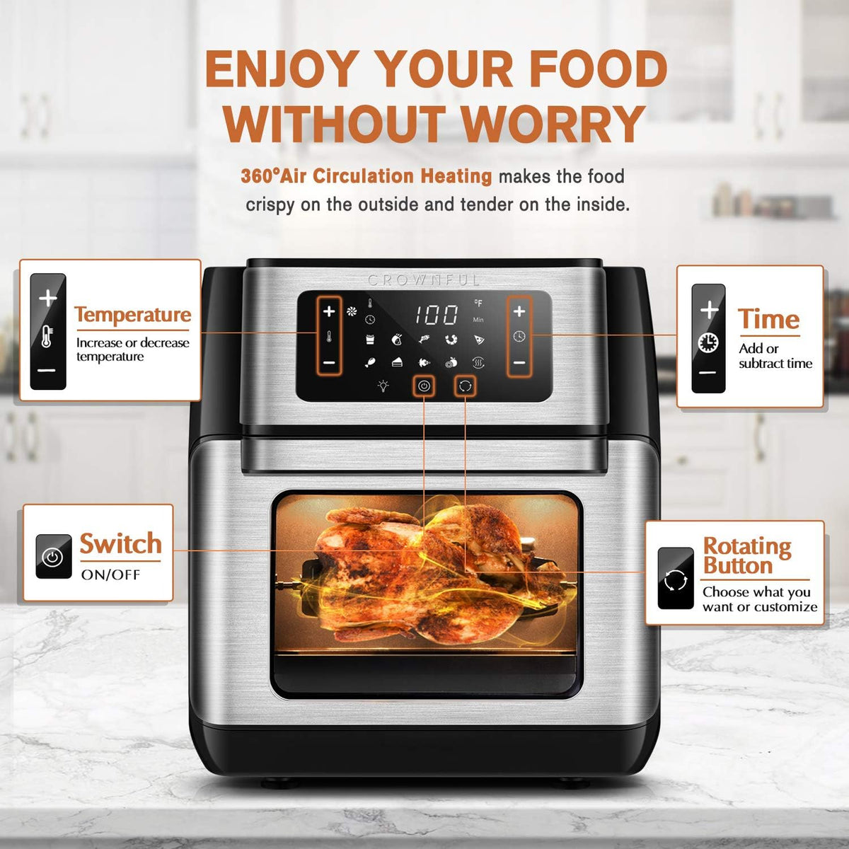 10.6 Quart 10-in-1 Air Fryer Toaster Oven with Rotisserie and Dehydrator J875
