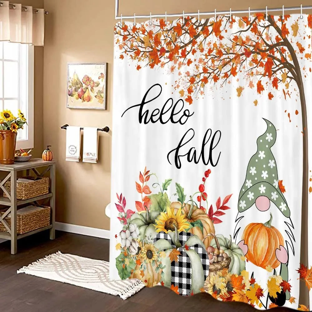 Fall Gnomes Fabric Shower Curtain Set with Hooks 72X 72 inch H641