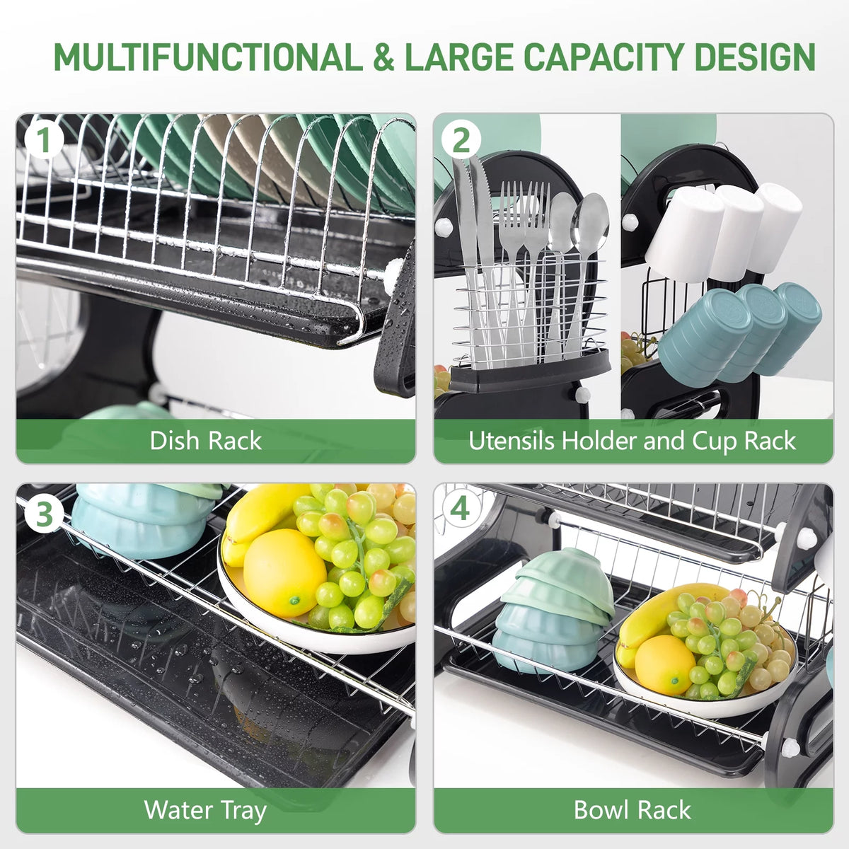 Black 2-Tier Plastic Dish Drainer S449