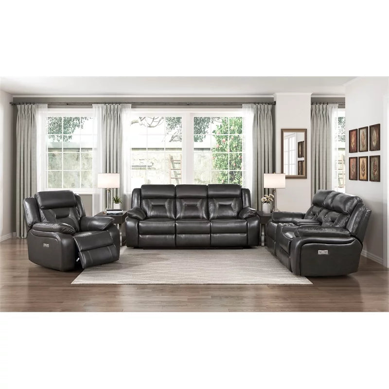 Dark Gray Faux Leather Power Double Reclining Loveseat X49545