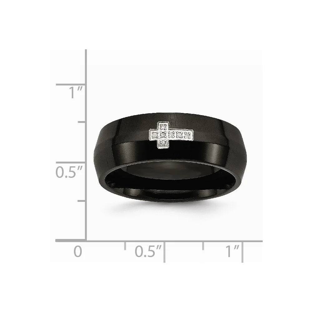 Black IP-plated Diamond Cross Ring Size 12 H741
