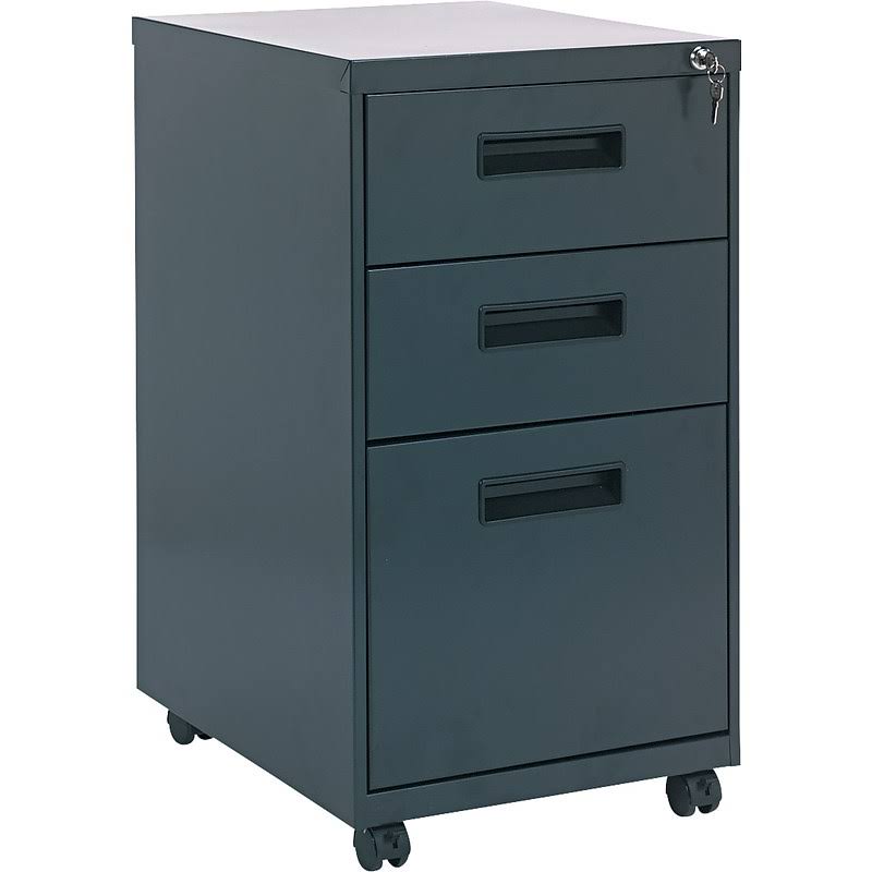 Three-Drawer Metal Pedestal File, Charcoal, Gray F7467