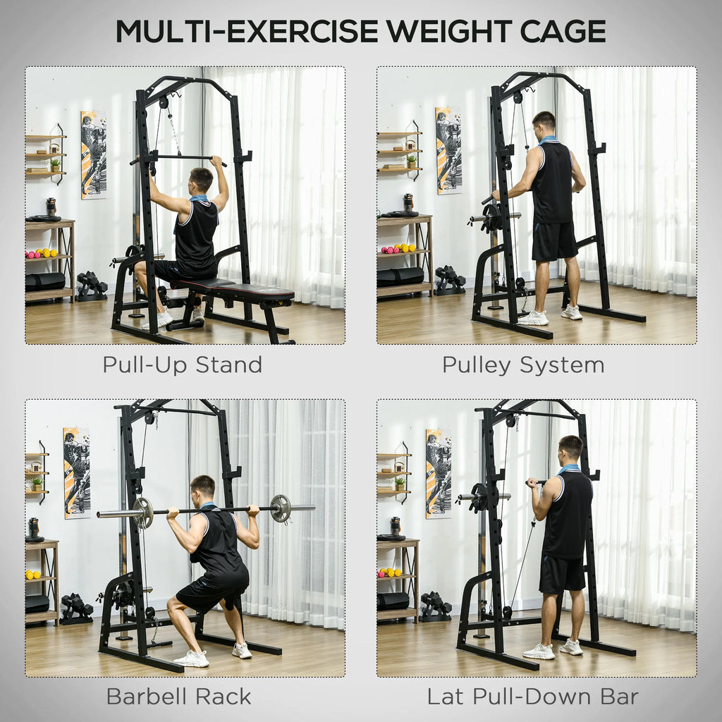 Power Cage with Pulley System Squat Rack Pull up Stand X36413