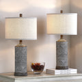 Farmhouse Table Lamp Set of 2 Weathered Wood Finish U737