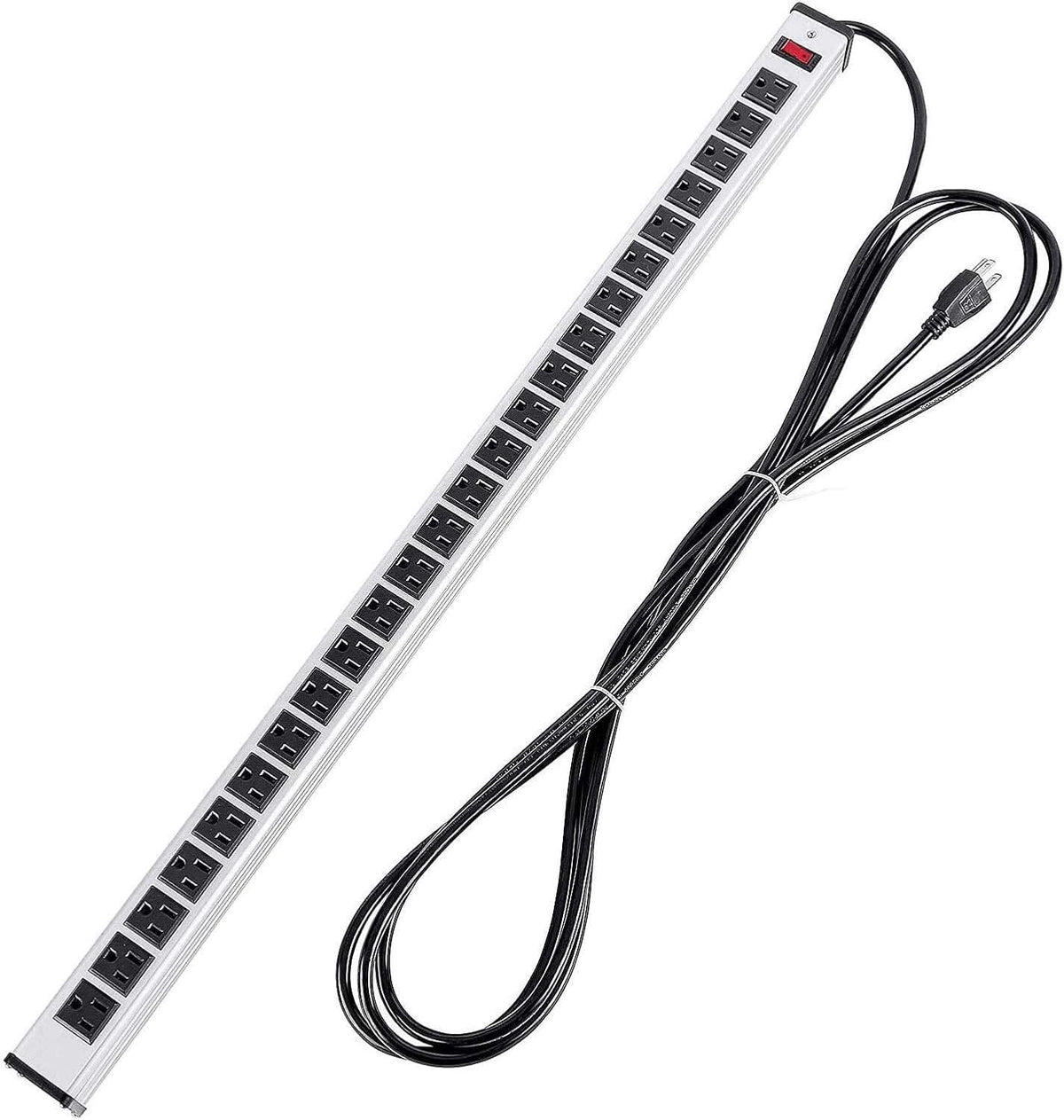 24-Outlet Metal Power Strip with 15-Foot Extension Cord, Black, Pack of 2 Y4538