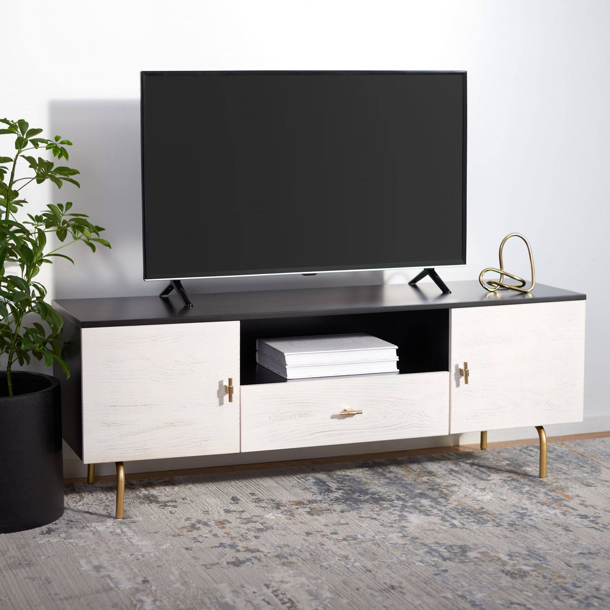 Black and White Washed Media Stand C753707