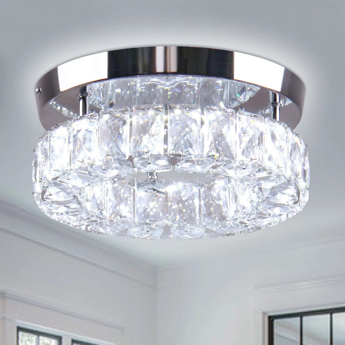 9.8" Crystal Flush Mount Ceiling Light Fixture 15 W 6000K H5982