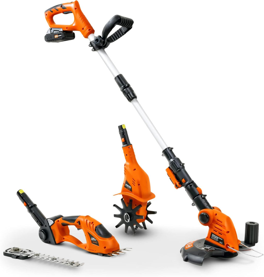 3 in 1 Tiller Weed Wacker Hedge Trimmer Garden Shear Cordless Battery 20V 2Ah Lightweight I8468