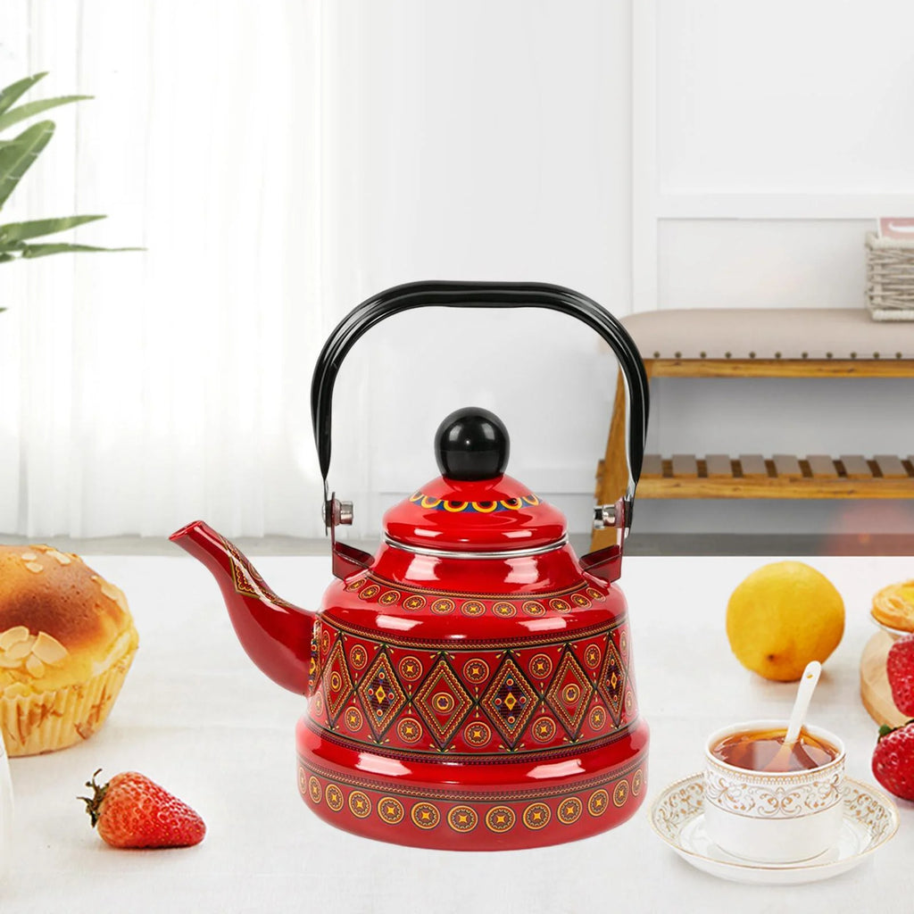 Red Enameled Tea Kettle J6084