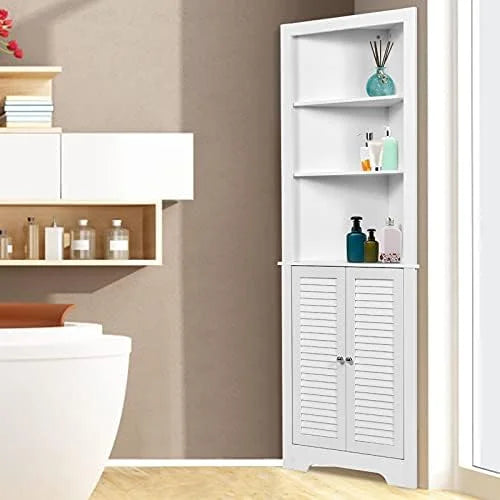 Corner Hutch Cabinet with Shutter Doors and Adjustable Brown U71936