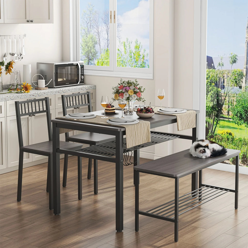 Kitchen Table and 2 Chairs with Bench Brown I8851