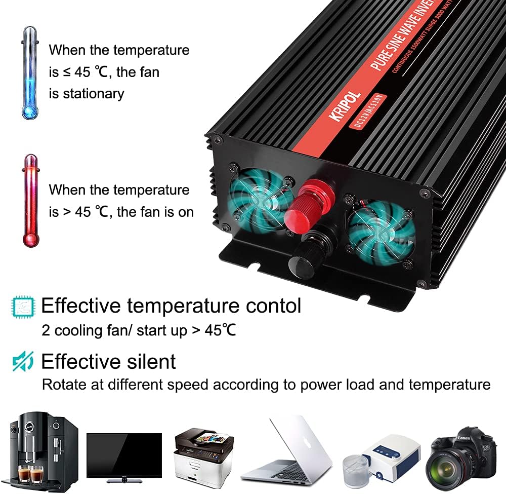 1500 Watt Pure Sine Wave Power Inverter 24v DC to 110/120v AC 60HZ with 4 AC and 1 USB Output O68773