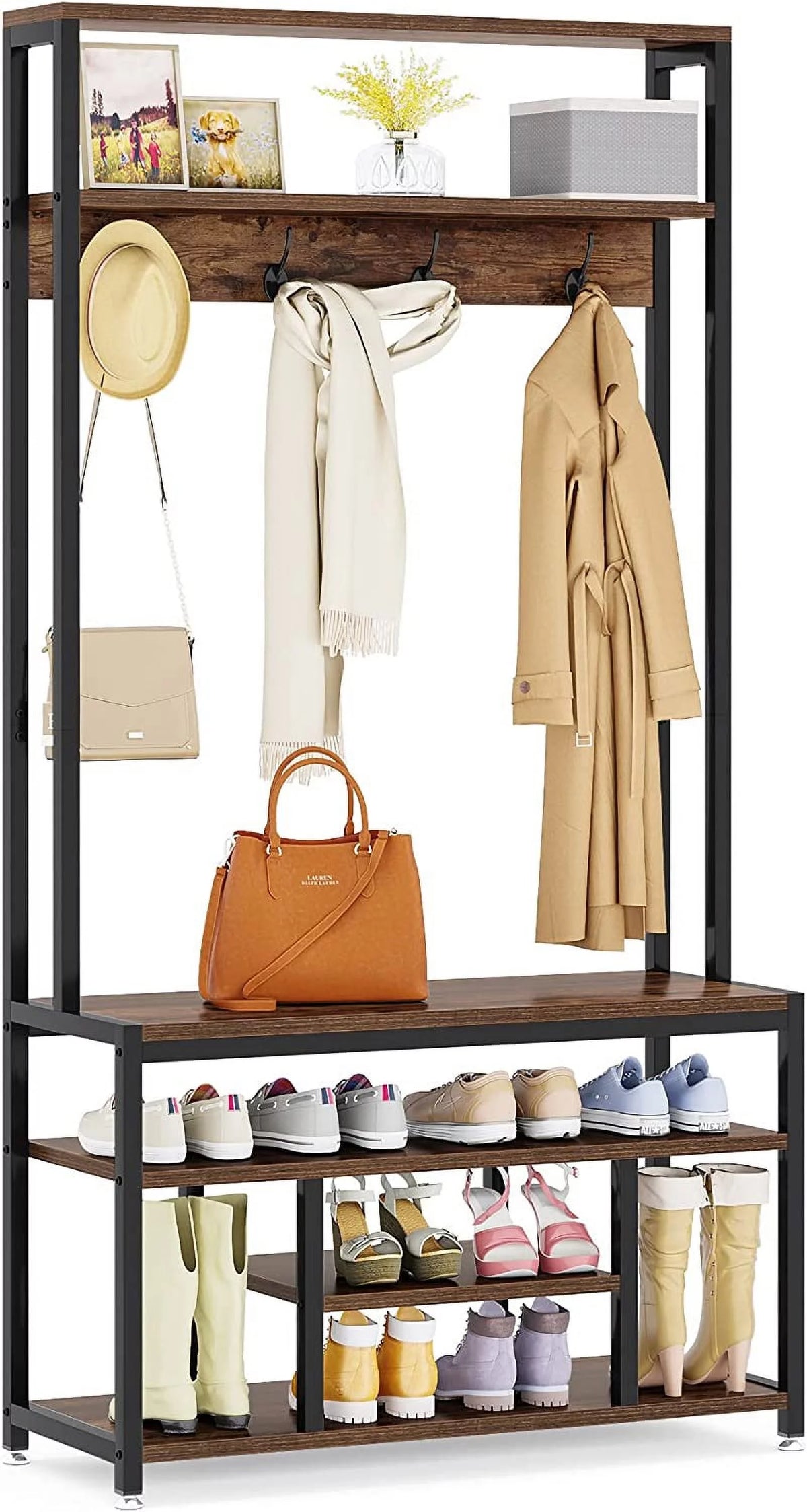 Entryway Hall Tree with Bench and Shoe Storage P11642