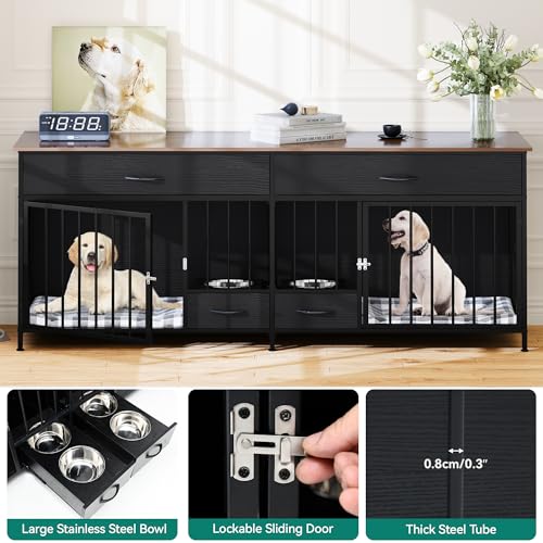 Brown Wooden Double Dog Crate TV Stand with Storage R580955